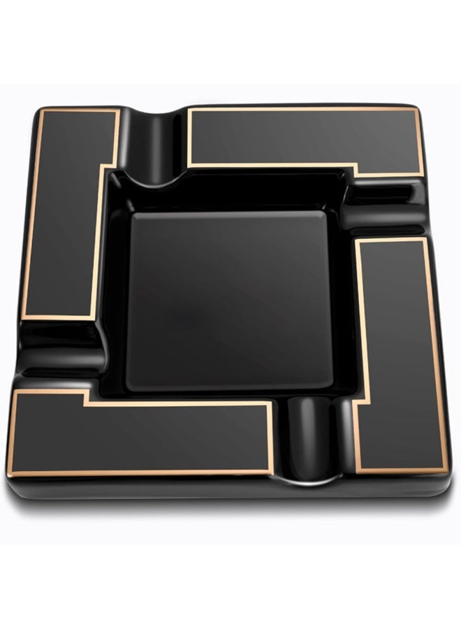KISSUN Cigar Ashtray Large Ceramic Cigarettes Ash Tray Black Cigars Ashtrays for Men travel, Indoor, Outdoor, Patio, Home, Office, Gift - Image 1